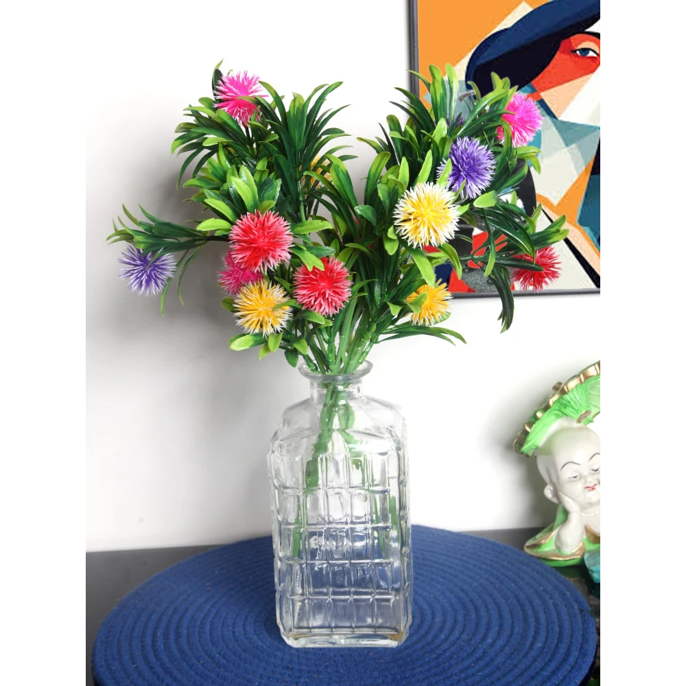 Foliyaj 2 Artificial Mix Color Round Flower Bunches without Vase|Artificial Plants for Home Decor| Indoor Artificial Plants for Living Room|Artificial Plant Bunch