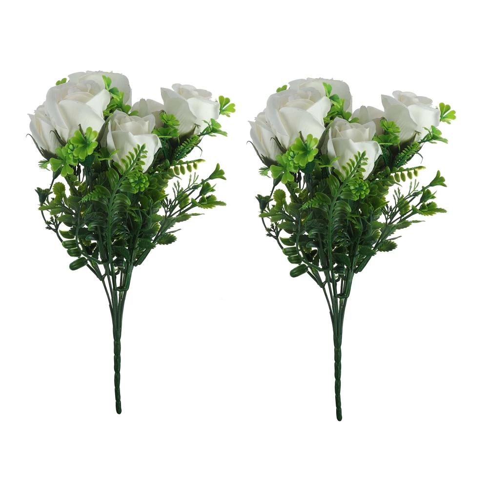 FOLIYAJ 2 Artificial White Rose Bunches Without Pot|Bonsai Tree|Artificial Flower|Home Décor for Living Room Home Office Shop|House|Gift|Decoration
