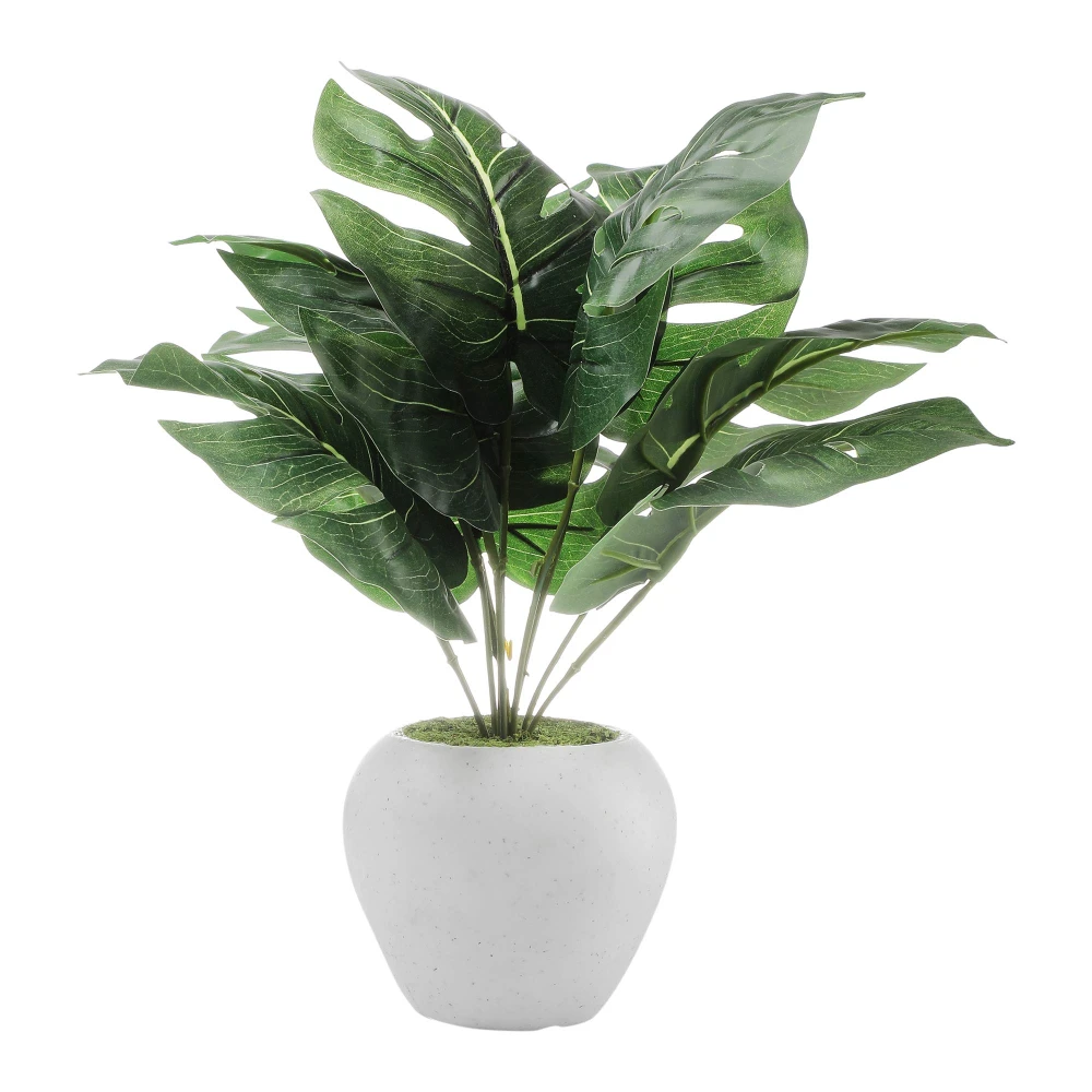 FOLIYAJ Artificial Monstera Plant in Plastic Pot | Decoration Items for Living Room | Decorative Table Top Indoor Plants Bonsai for Office Desks & Counters