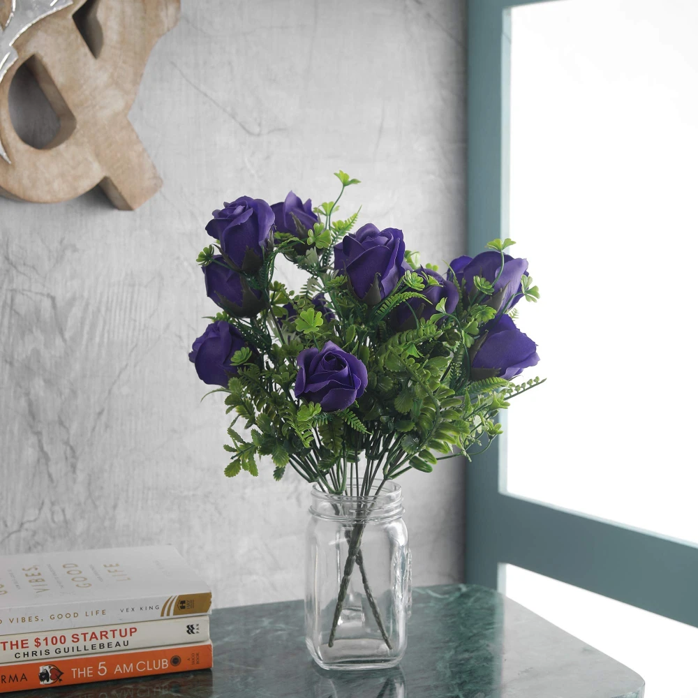 FOLIYAJ 2 Bunches of Artificial Blue Roses|Bonsai Tree|Artificial Flower|with Pot|Home Décor for Living Room Home Office Shop|House|Gift|Decoration