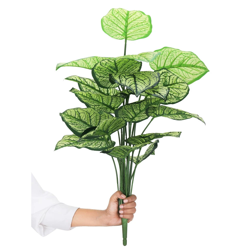 Foliyaj 18 Leaf Caladium Plant Bunch | 2 Feet Tall Plants for Home Decor without Pot| Indoor Artificial Plants for Living Room