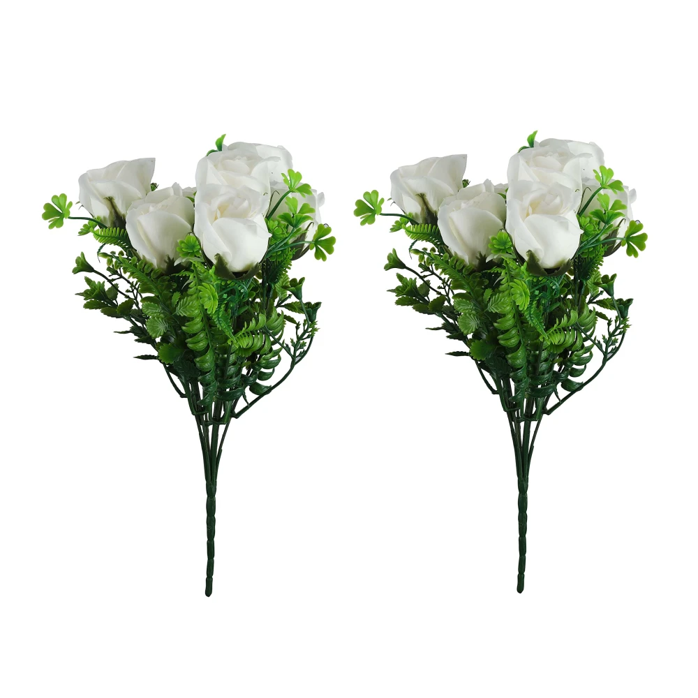 FOLIYAJ 2 Artificial White Rose Bunches Without Pot|Bonsai Tree|Artificial Flower|Home Décor for Living Room Home Office Shop|House|Gift|Decoration