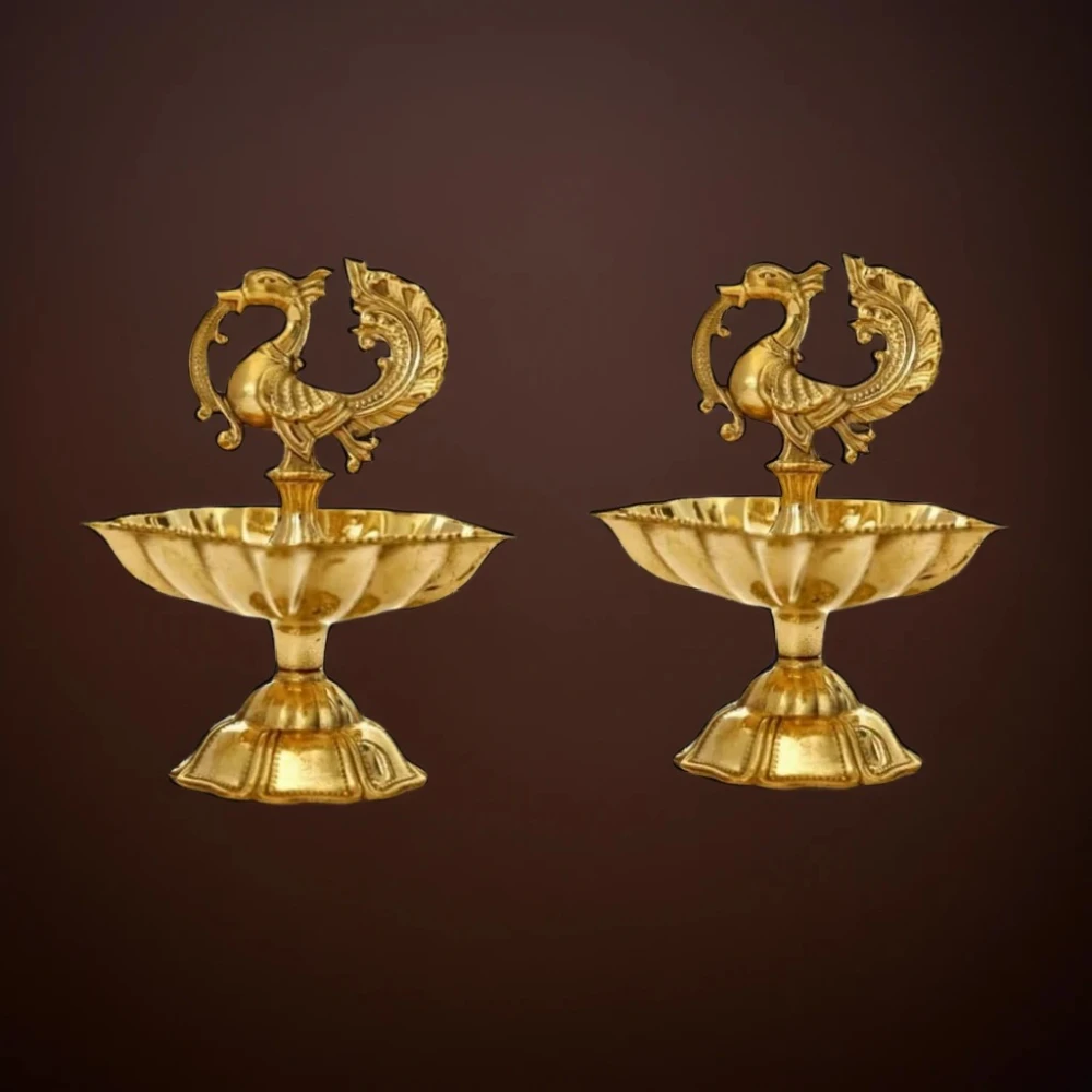 The Spiritual Living Peacock Diya | Peacock Design Brass Diya | Brass Diyas for Home |Heaven decor High Quality Decoration Items for Home Decor | 3.5 Inch | Diya for Diwali | Ideal for Gifting 2 pc