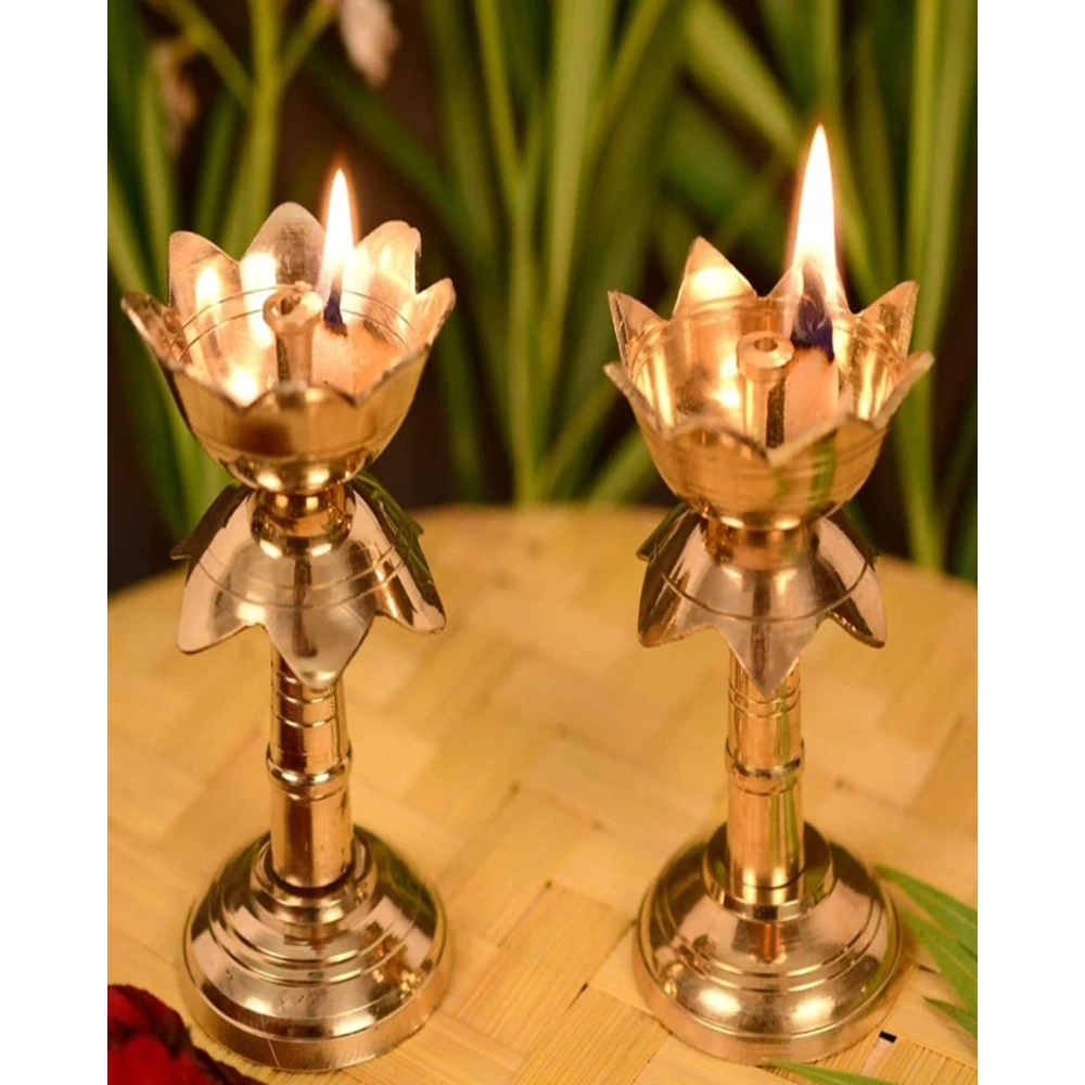 Heaven Decor Gold platted Pure kamal Brass Table Diya Set (Height: 4 inch, Pack of 2)
