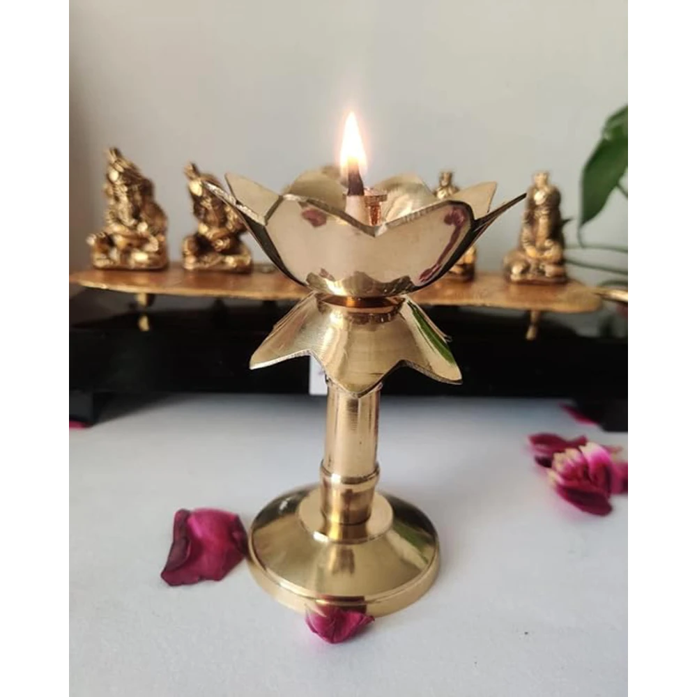 Heaven Decor Gold platted Pure kamal Brass Table Diya Set (Height: 4 inch, Pack of 2)