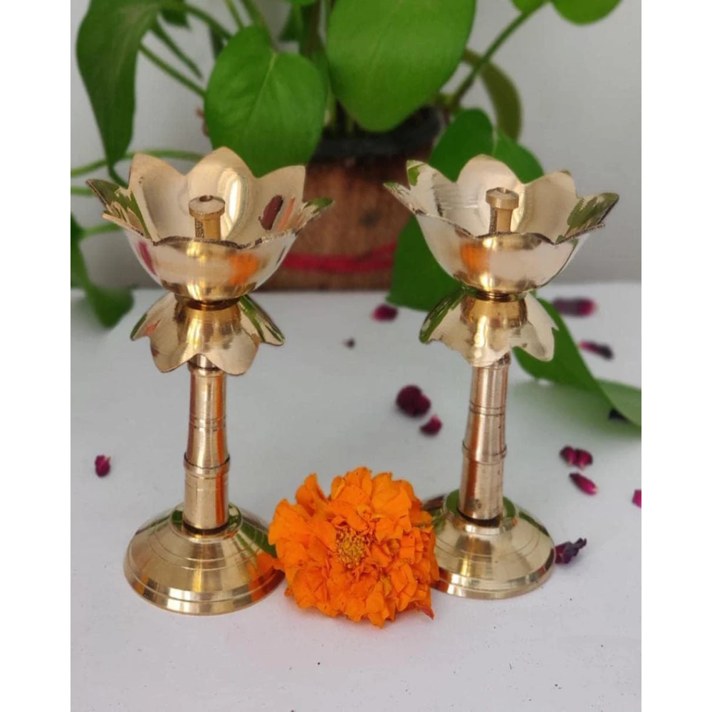 Heaven Decor Gold platted Pure kamal Brass Table Diya Set (Height: 4 inch, Pack of 2)