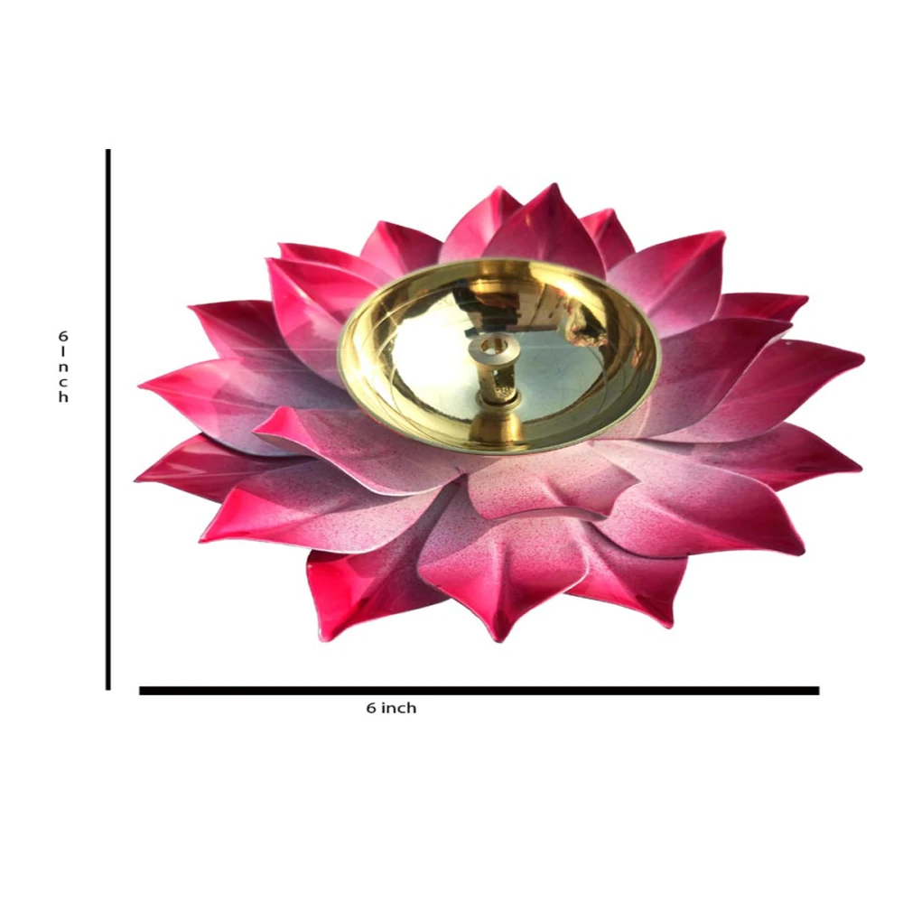 Heaven Decor Handcrafted Pink Lotus Flower Brass Diya Oil Lamp ,Traditional Pooja Deepak for Diwali, Home Temple, Festive Decoration & Gifting