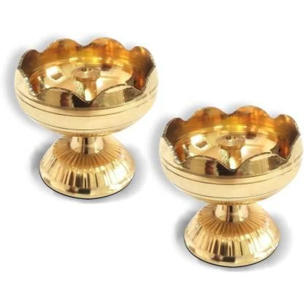 Heaven decor Brass Akhand Jyot| Decorative Brass Oil Lamp | Brass Table Diya Brass (Pack of 2) Table Diya Set