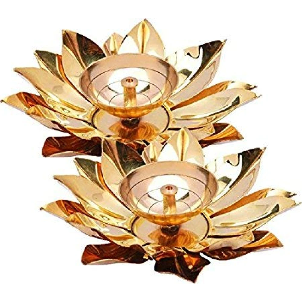 Heaven Decor Copper and Brass Kamal Ptta  Akhand diya,Traditional Pooja Deepak for Diwali, Home Temple  6 inch(Pack of 2)