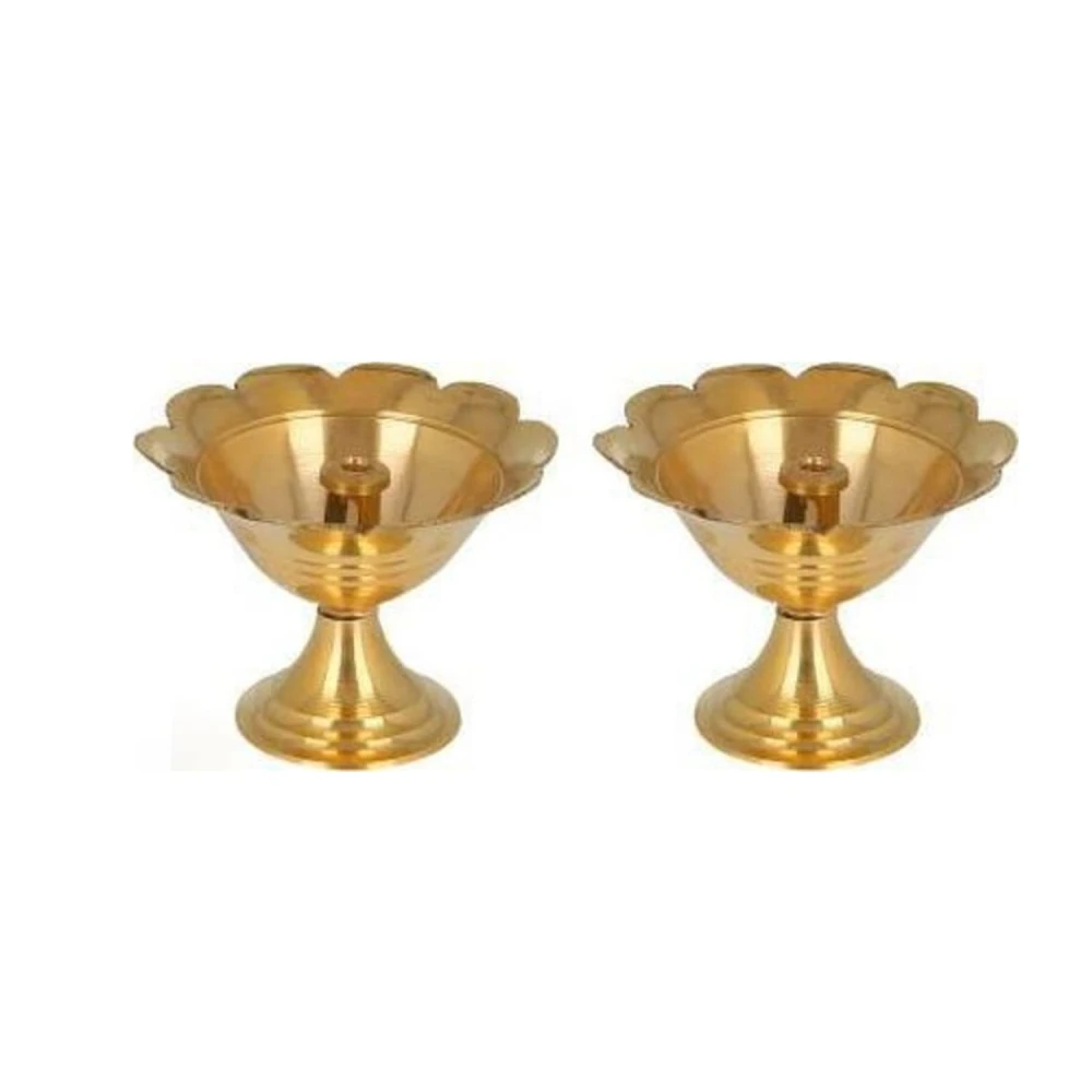 Heaven decor small Brass Diwali Kuber devdas Plain Deepak Diya Oil Lamp For Puja pack 2