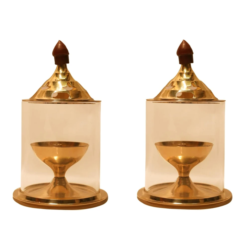 Heaven Decor Brass and High Quality Glass Akhand deep Diya 5 Inch(Pack of 2)