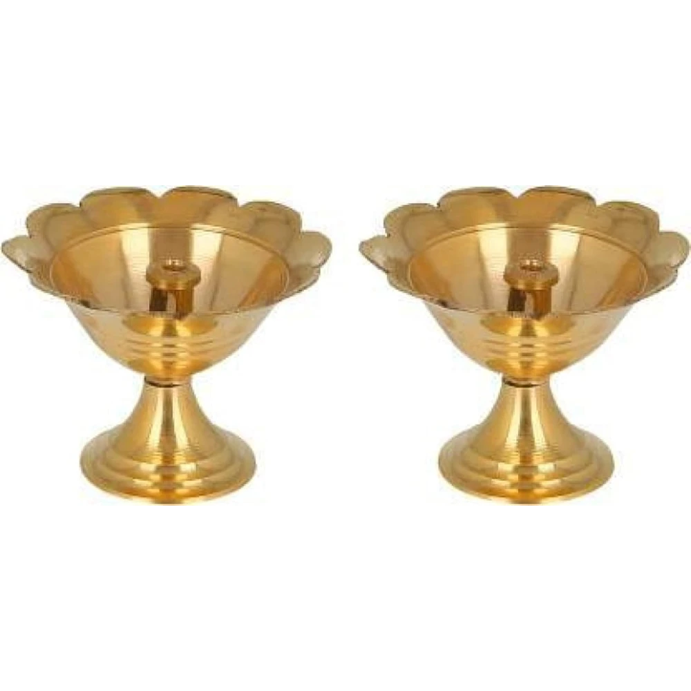 Heaven decor small Brass Diwali Kuber devdas Plain Deepak Diya Oil Lamp For Puja pack 2