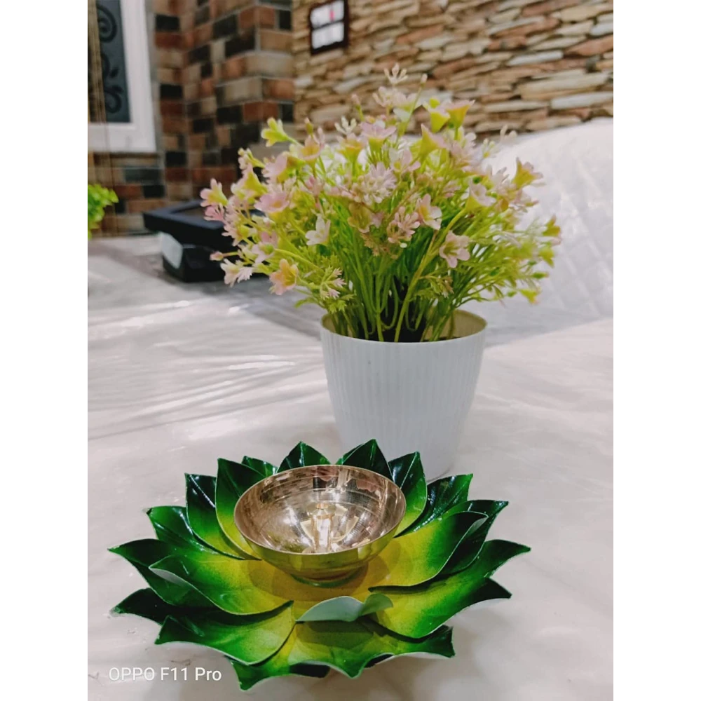 Heaven Decor Handcrafted Green Lotus Flower Brass Diya Oil Lamp ,Traditional Pooja Deepak for Diwali, Home Temple, Festive Decoration & Gifting