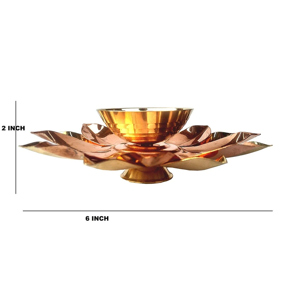 Heaven Decor Copper and Brass Kamal Ptta  Akhand diya,Traditional Pooja Deepak for Diwali, Home Temple  6 inch(Pack of 2)