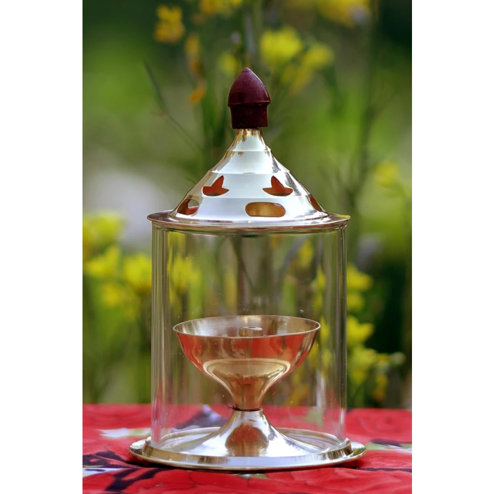 Heaven Decor Brass and High Quality Glass Akhand deep Diya 5 Inch