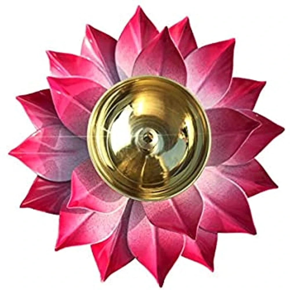 Heaven Decor Handcrafted Pink Lotus Flower Brass Diya Oil Lamp ,Traditional Pooja Deepak for Diwali, Home Temple, Festive Decoration & Gifting