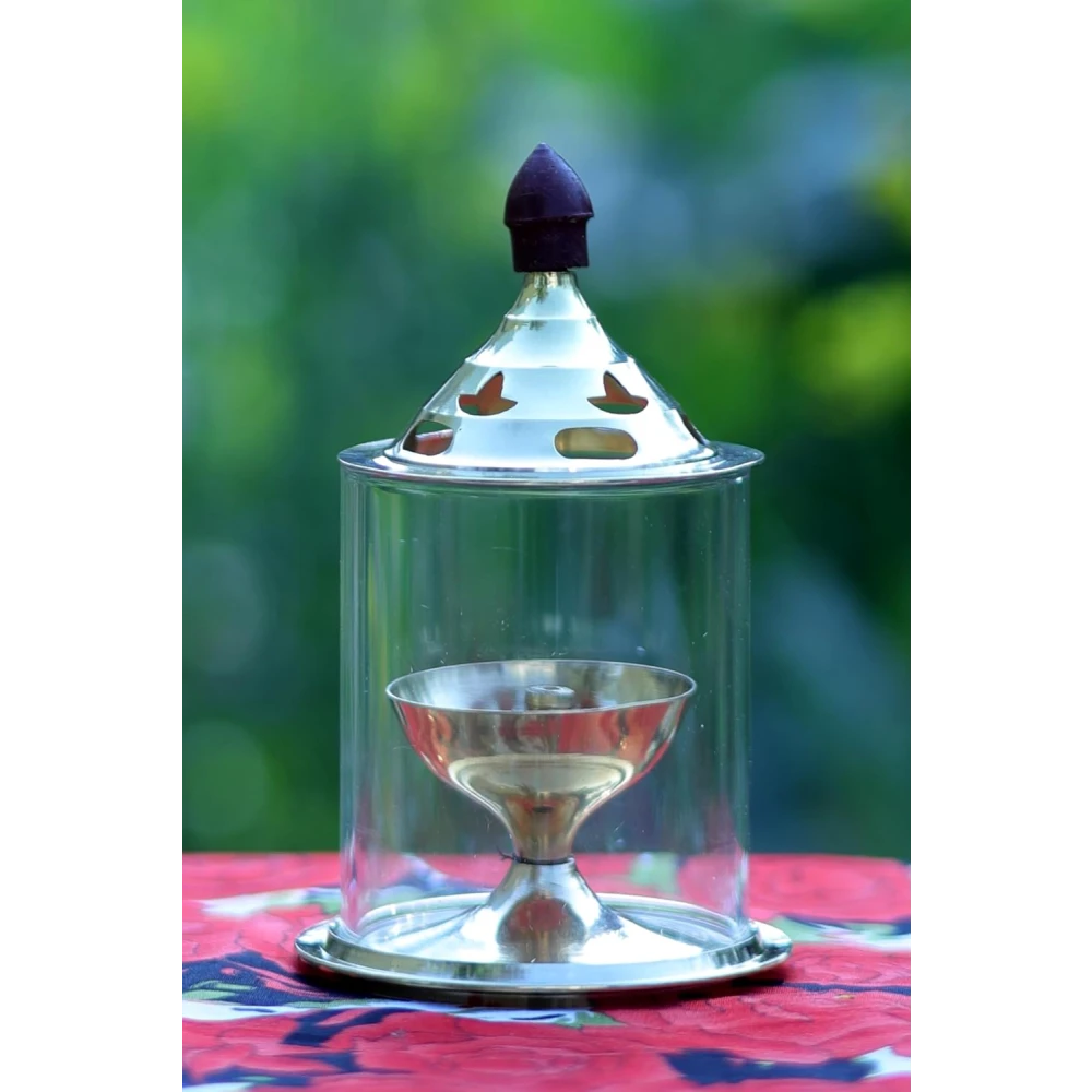 Heaven Decor Brass and High Quality Glass Akhand deep Diya 5 Inch