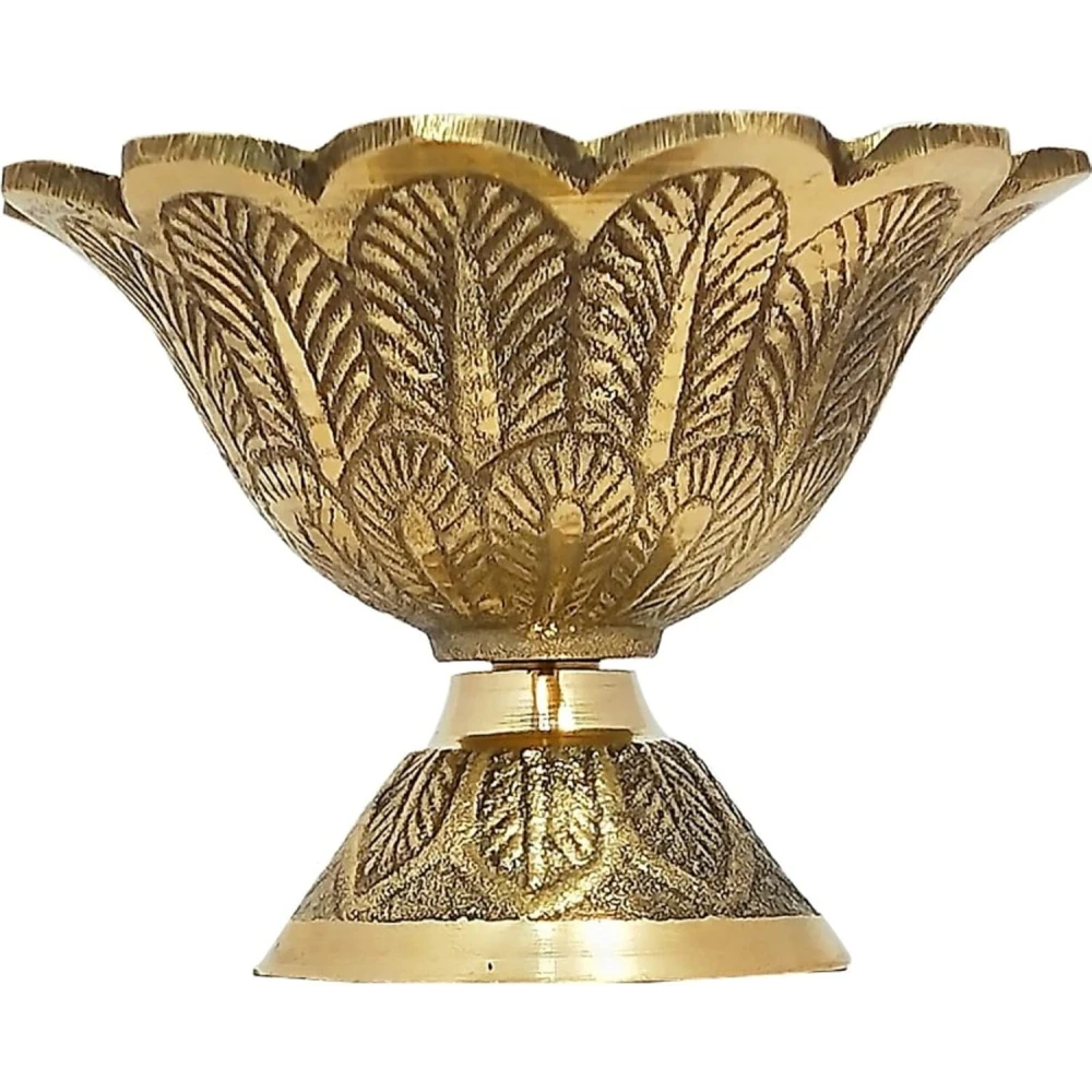 Heaven decor small Brass Diwali Kuber devdas engraved Deepak Diya Oil Lamp For Puja pack 2