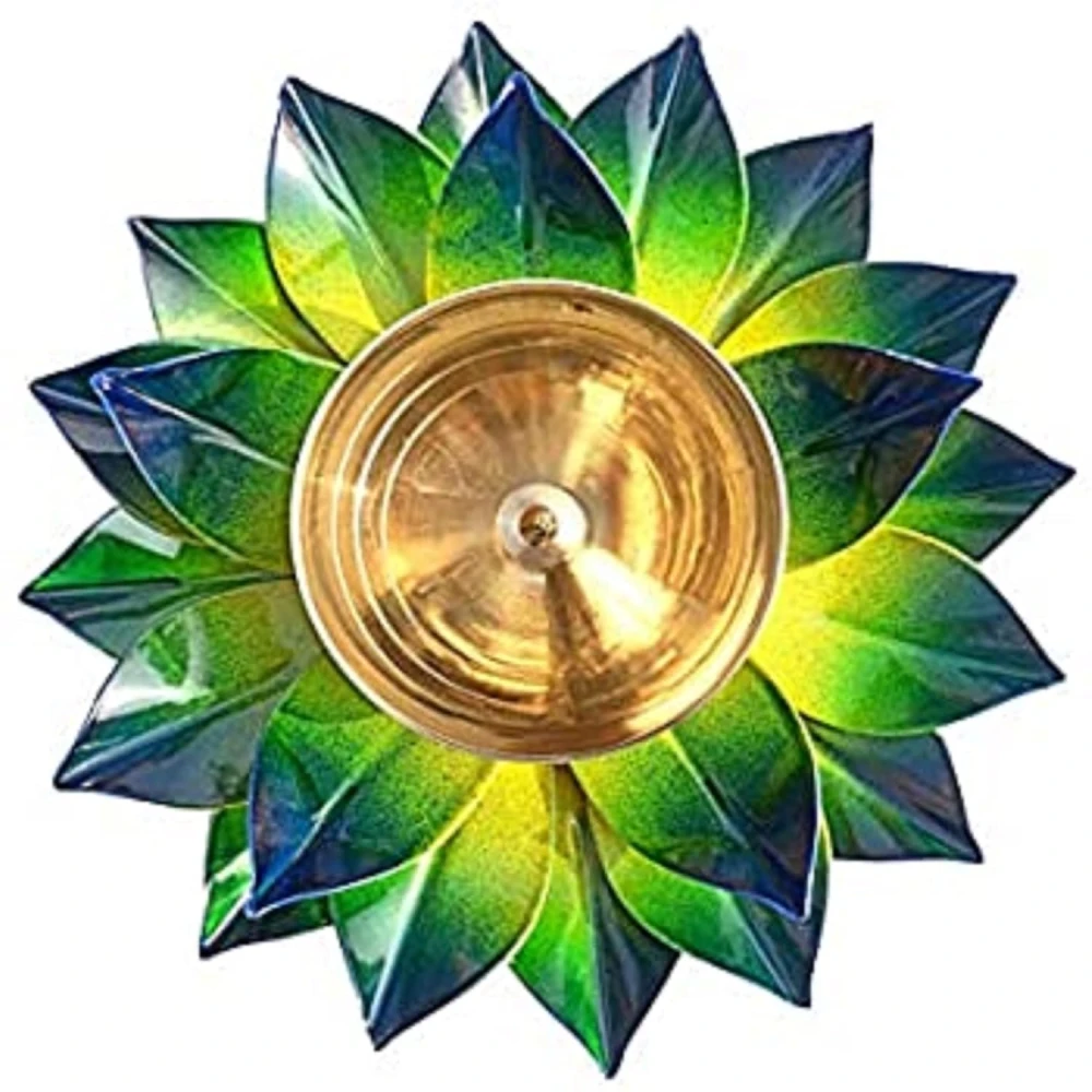 Heaven Decor Handcrafted Green Lotus Flower Brass Diya Oil Lamp ,Traditional Pooja Deepak for Diwali, Home Temple, Festive Decoration & Gifting