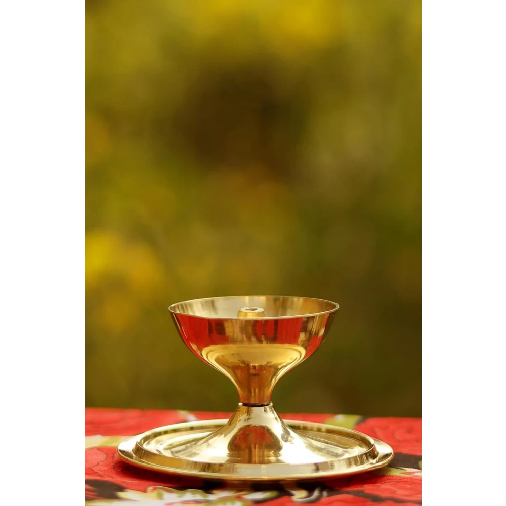 Heaven Decor Brass and High Quality Glass Akhand deep Diya 5 Inch