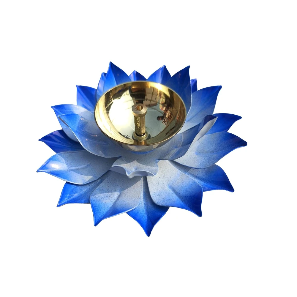 Heaven Decor Handcrafted Blue Lotus Flower Brass Diya Oil Lamp ,Traditional Pooja Deepak for Diwali, Home Temple, Festive Decoration & Gifting