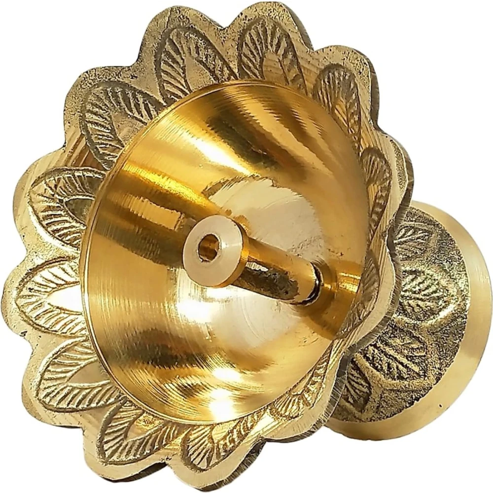 Heaven decor small Brass Diwali Kuber devdas engraved Deepak Diya Oil Lamp For Puja pack 2