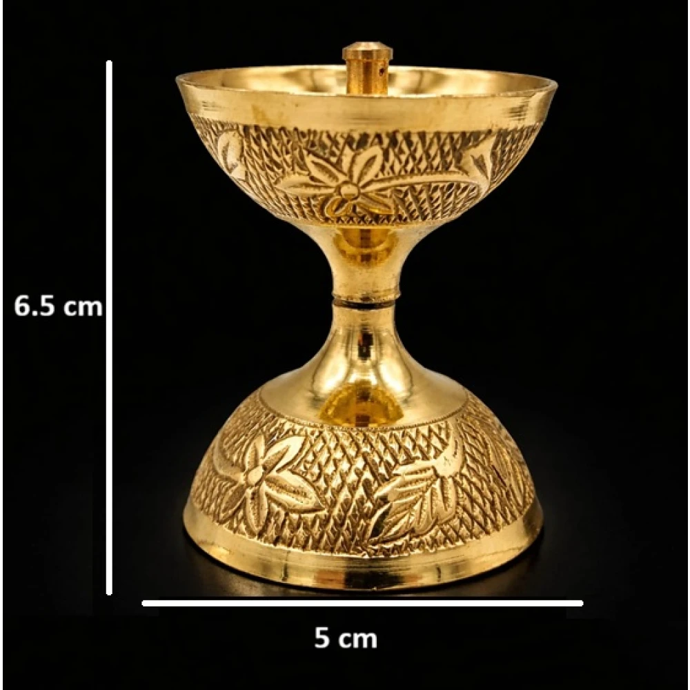 Heaven Decor Elegant Brass Pedestal Diya with Engraved Design | Traditional Oil Lamp for Puja & Home Décor(Pack of 2)