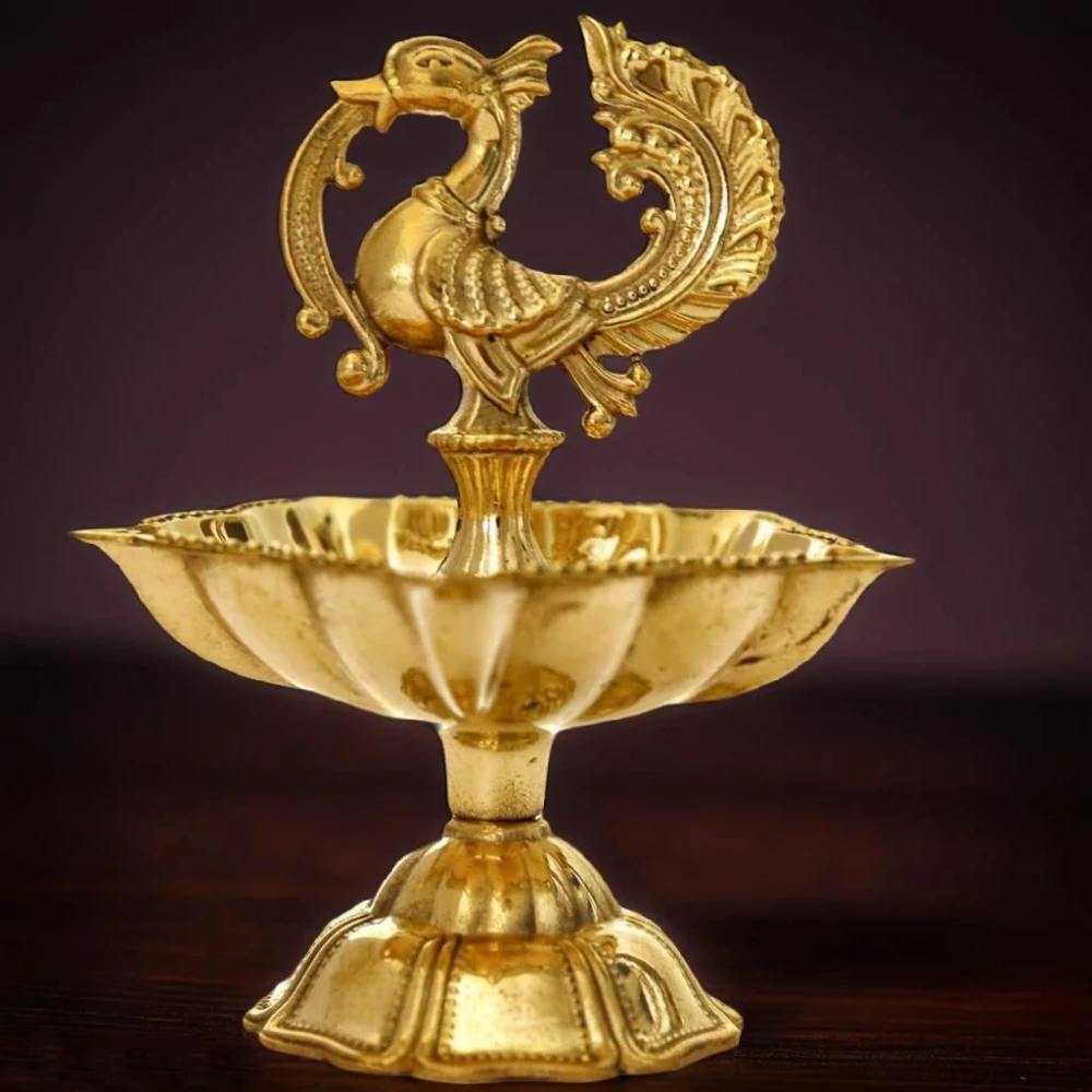The Spiritual Living Peacock Diya | Peacock Design Brass Diya | Brass Diyas for Home |Heaven decor High Quality Decoration Items for Home Decor | 3.5 Inch | Diya for Diwali | Ideal for Gifting (pack  of  2)