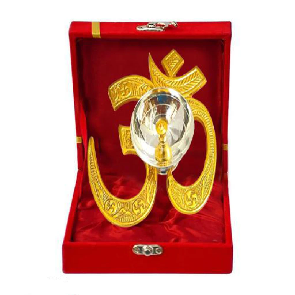 Heaven Decor Traditional Brass OM Diya with Velvet Box for Pooja, Diwali, Home Decor Deepam Jyot Diya Oil Lamp | Pooja Articles and Pooja Items for Home Temple(Height: 2 inch)
