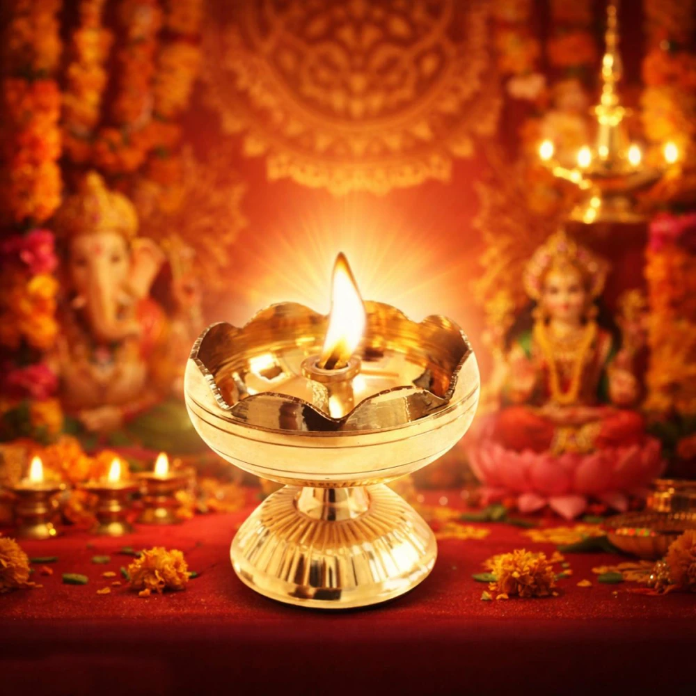 Heaven Decor Brass Akhand Jyot| Decorative Brass Oil Lamp | Brass Table Diya Brass (Pack of 1) Table Diya