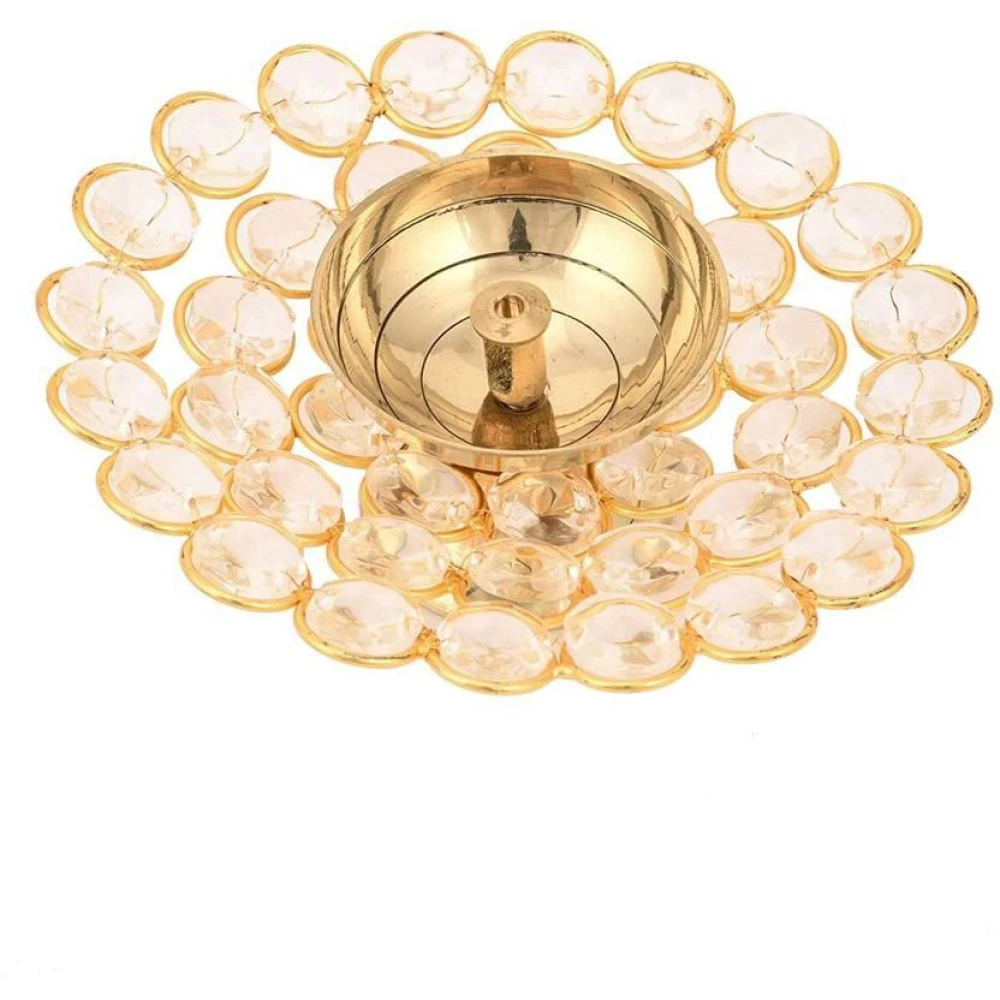 Heaven Decor Brass Diya for Puja Crystal Akhand Diya Oil Puja Lamp Brass withCrystal Table Diya  (Height: 1.6 inch)