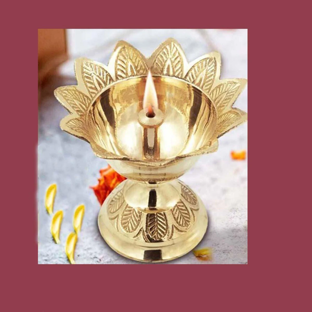Heaven Decor small Brass Diwali Kuber devdas engraved Deepak Diya Oil Lamp For Puja pack 1