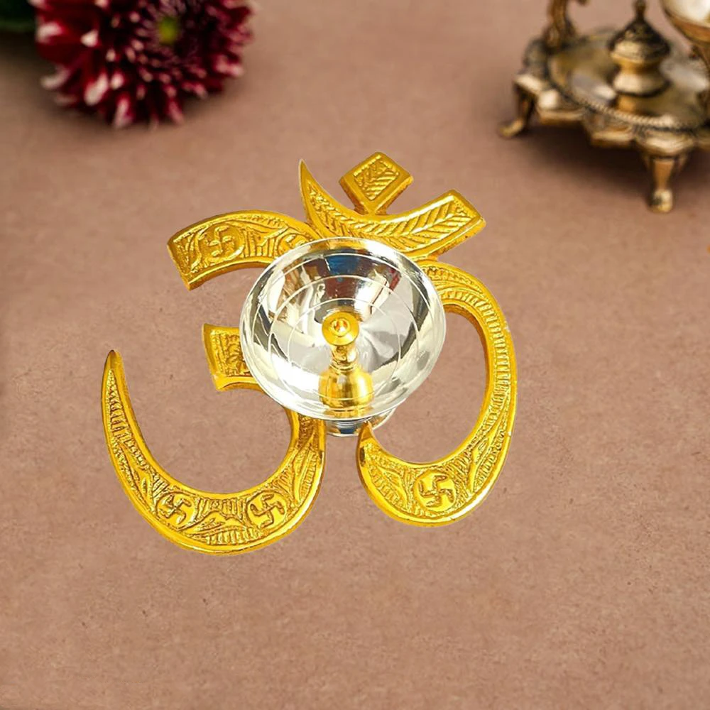 Heaven Decor Traditional Brass OM Diya with Velvet Box for Pooja, Diwali, Home Decor Deepam Jyot Diya Oil Lamp | Pooja Articles and Pooja Items for Home Temple(Height: 2 inch)