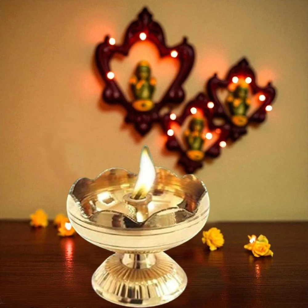 Heaven Decor Brass Akhand Jyot| Decorative Brass Oil Lamp | Brass Table Diya Brass (Pack of 1) Table Diya