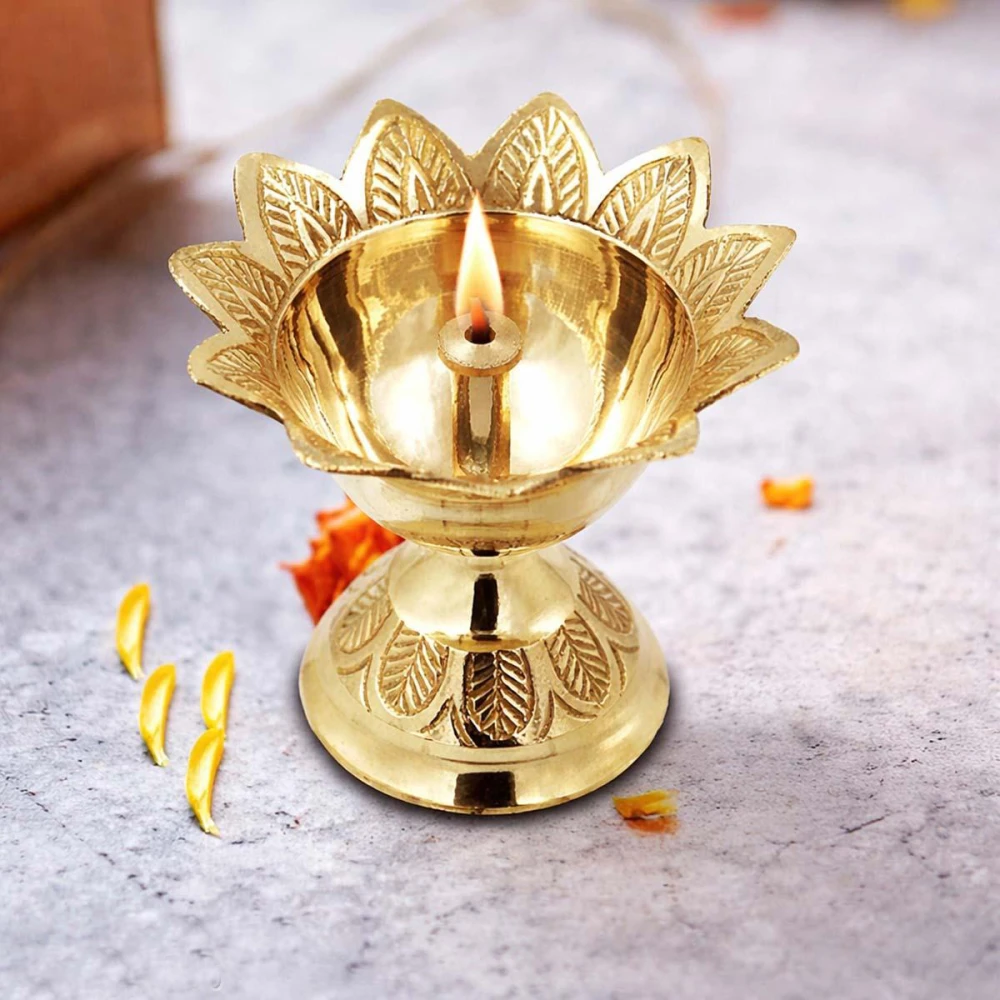 Heaven Decor small Brass Diwali Kuber devdas engraved Deepak Diya Oil Lamp For Puja pack 1