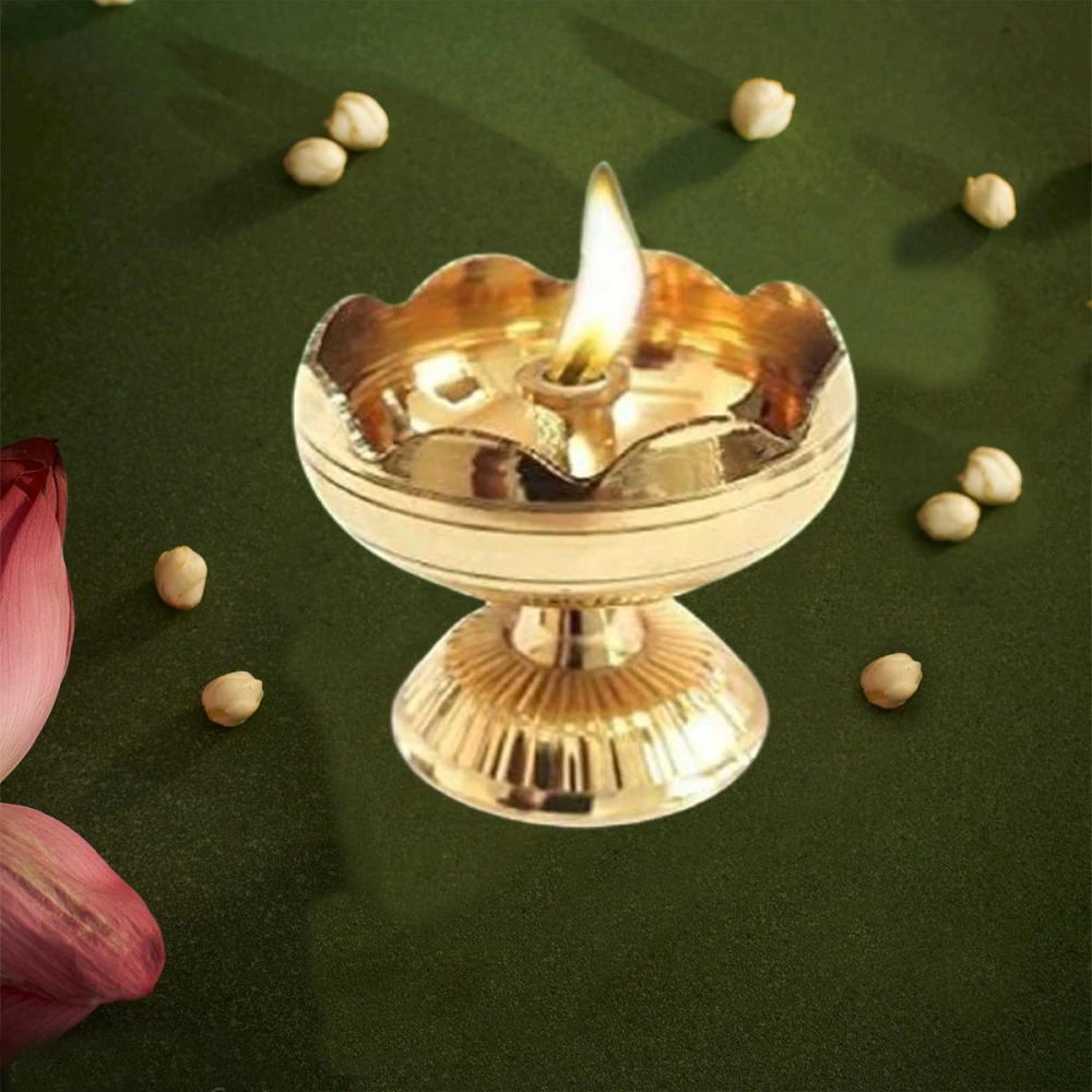 Heaven Decor Brass Akhand Jyot| Decorative Brass Oil Lamp | Brass Table Diya Brass (Pack of 1) Table Diya