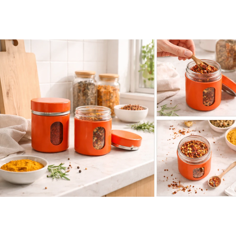 Glass Storage Canister With Viewing Window (Pack Of 2)