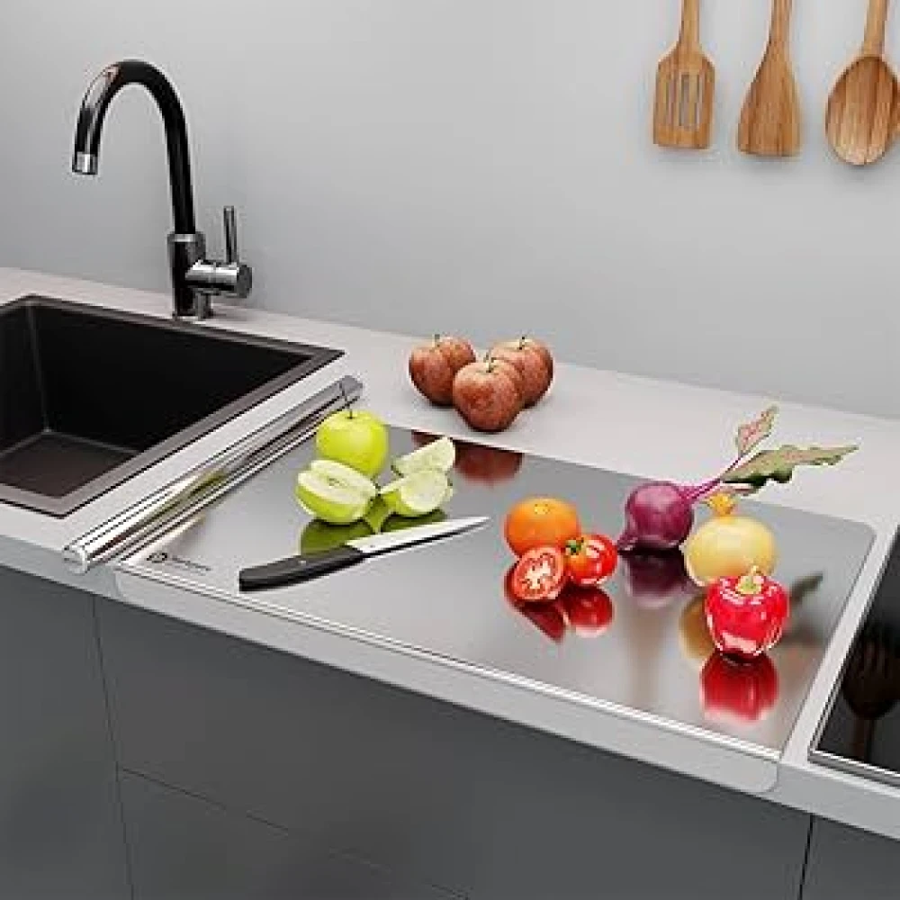 S.S Kitchen Prep Board - Stay-Put Edge & Measurement Guide (Pack Of 1)