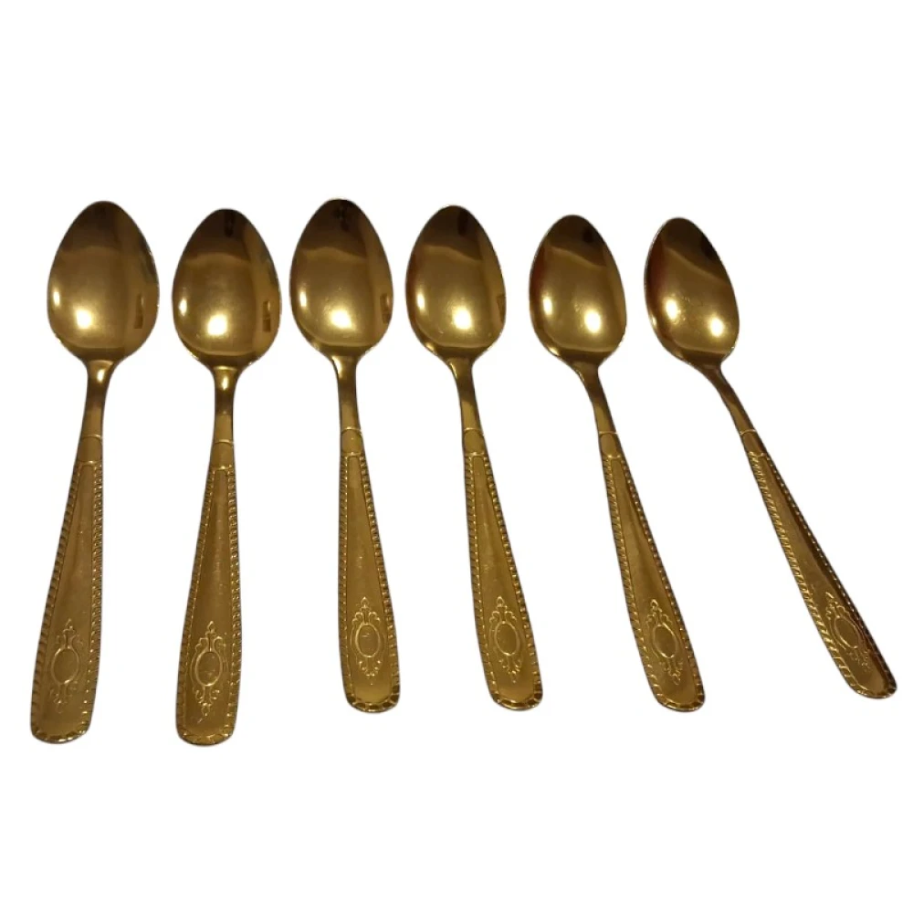 Brass-Coated Stainless Steel Dessert Spoon Set – Set of 6