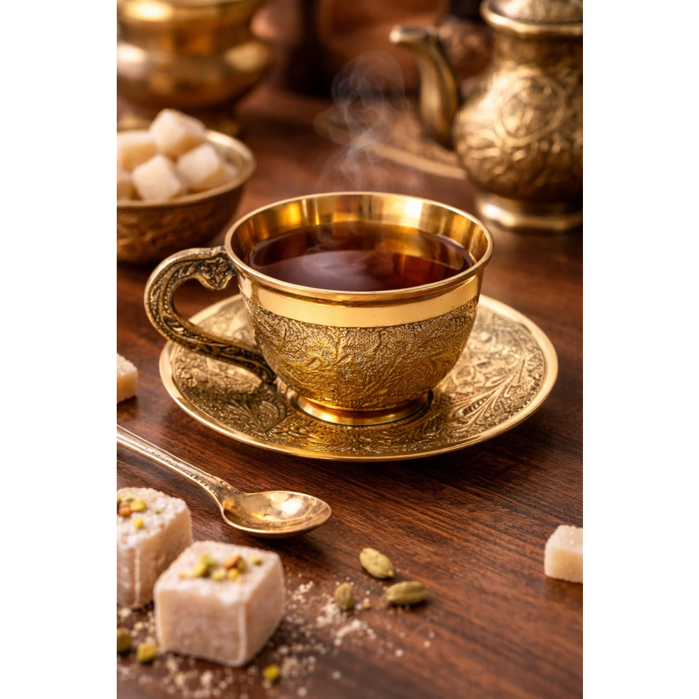 Royal Brass Engraved Tea Cup Set (Pack Of 1)