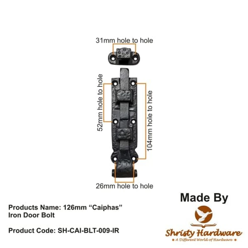 Shristy Hardware 5" “Caiphas” Black Antique Iron Door Bolt - (Black Powder Coated Finish) - Supplied as 2 Pieces per Pack