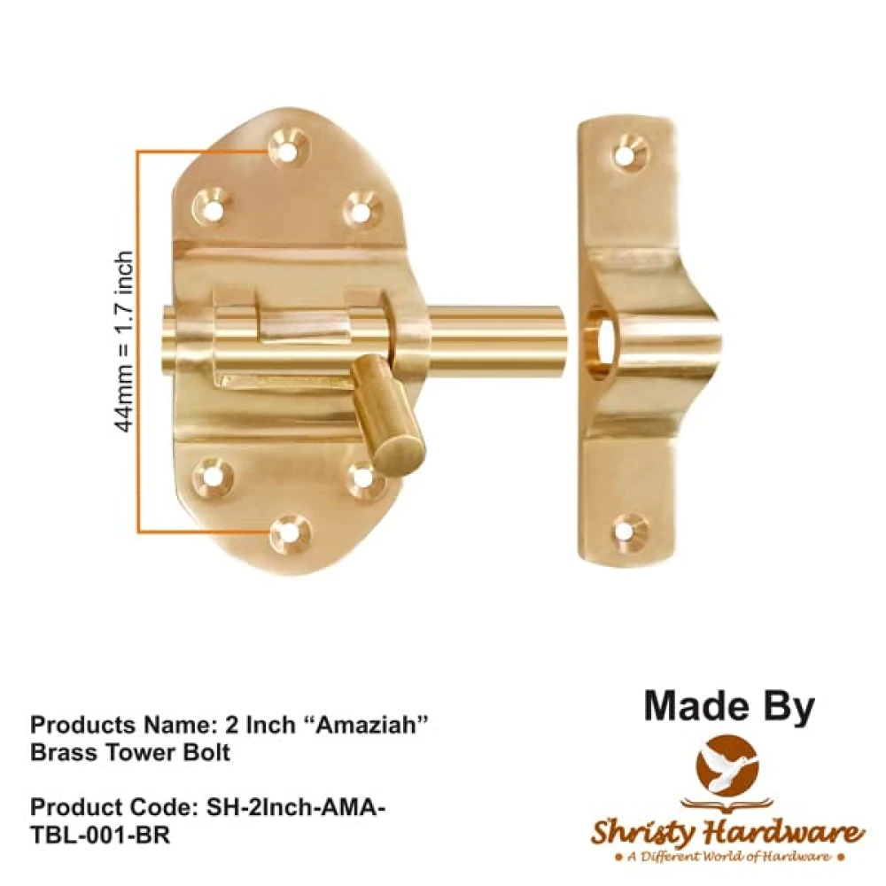 Shristy Hardware 2 Inch “Amaziah” Brass Tower Bolt-(Polished Lacquered finish) - Supplied as 1 Piece per Pack