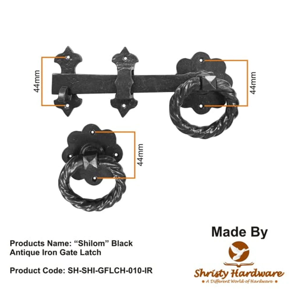 Shristy Hardware “Shilom” Black Antique Iron Gate Latch - (Black Powder Coated Finish) - Supplied as 1 Piece Per Pack