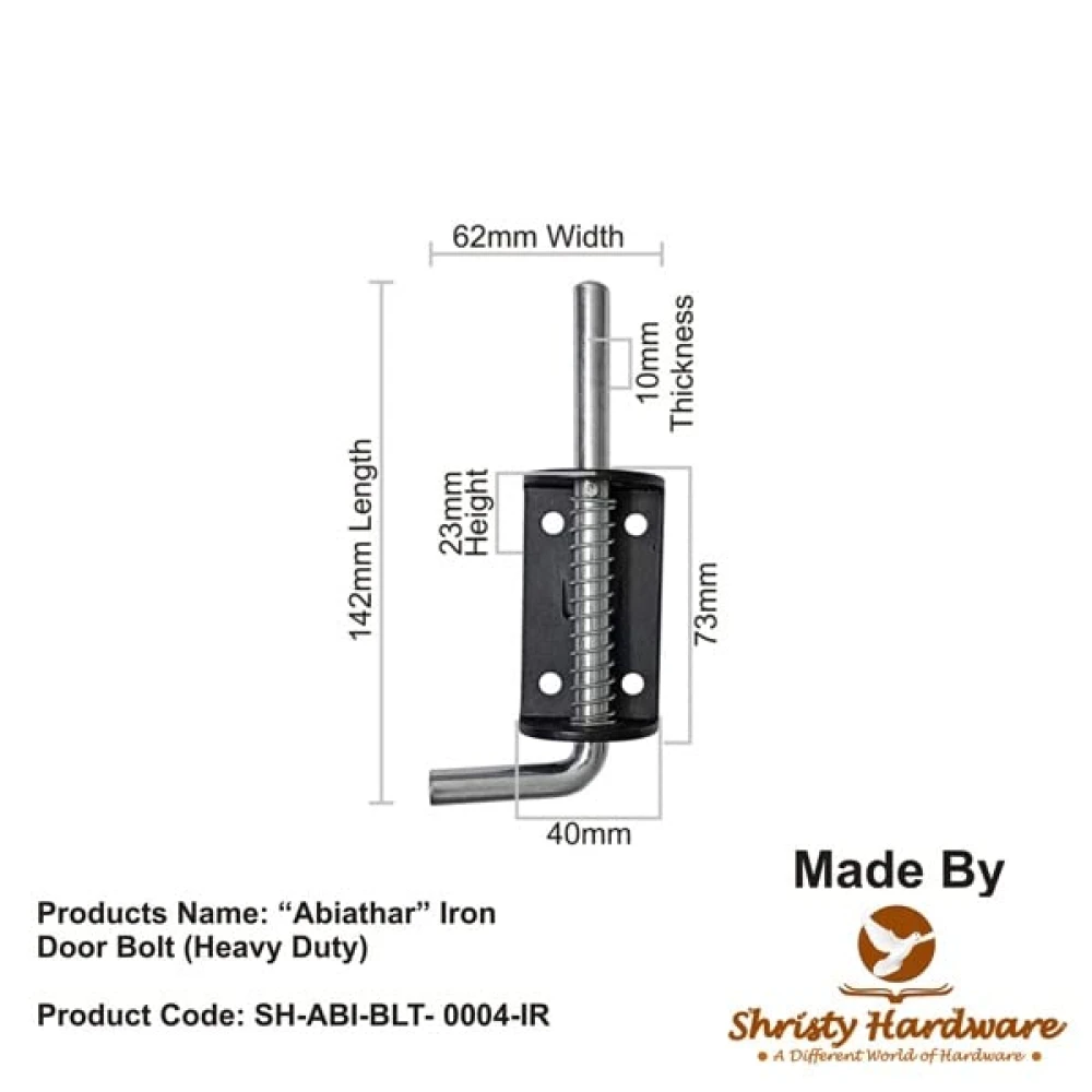Shristy Hardware “Abiathar” Iron Door Bolt (Heavy Duty)-(Black Powder Coated Finish) - Supplied as 2 Piece per Pack