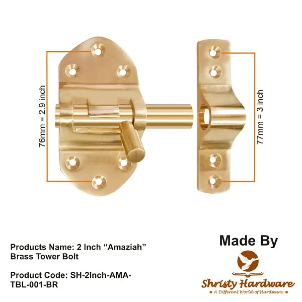 Shristy Hardware 3.5 Inch “Amaziah” Brass Tower Bolt-(Polished Lacquered Finish) - Supplied as 1 Piece per Pack