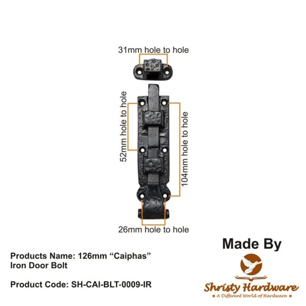 Shristy Hardware 5" “Caiphas” Black Antique Iron Door Bolt - (Black Powder Coated Finish) - Supplied as 4 Pieces per Pack