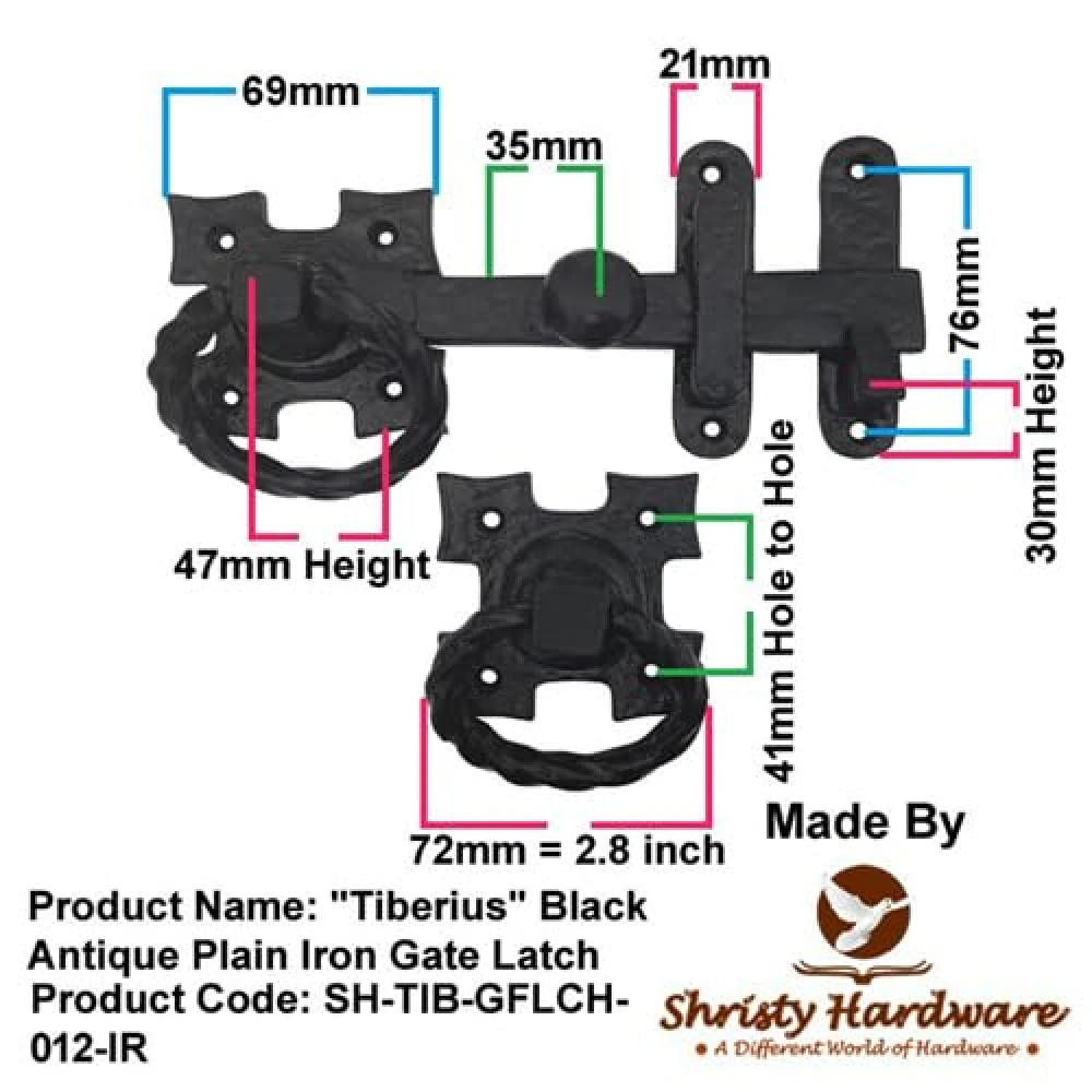 Shristy Hardware Tiberius Black Antique Plain Iron Gate Latch - (Black Powder Coated Finish) - Supplied as 1 Piece