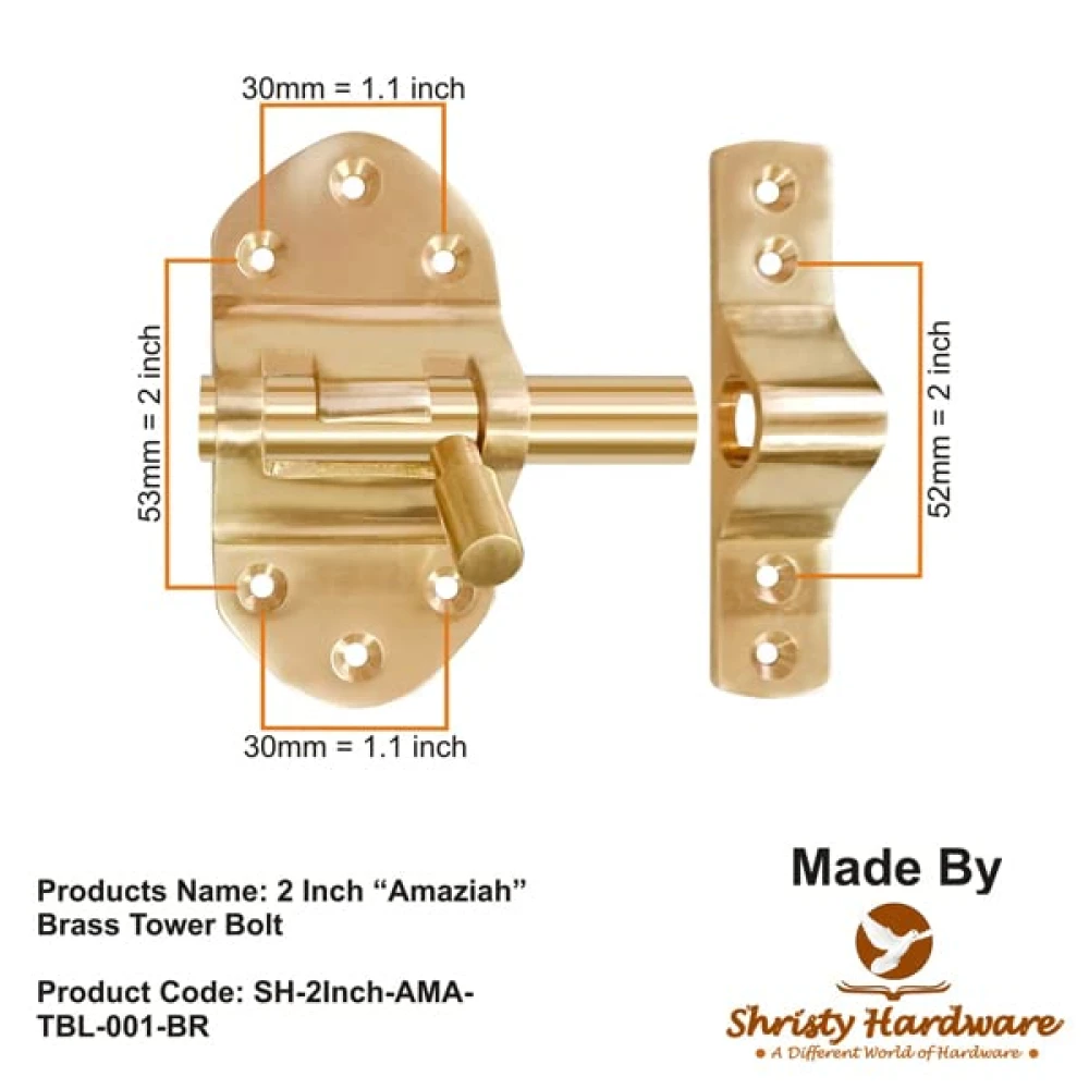 Shristy Hardware 3.5 Inch “Amaziah” Brass Tower Bolt-(Polished Lacquered Finish) - Supplied as 1 Piece per Pack