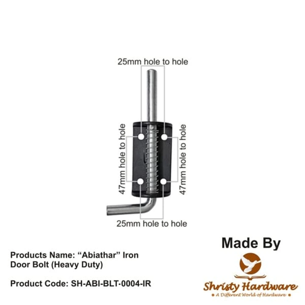 Shristy Hardware “Abiathar” Iron Door Bolt (Heavy Duty)-(Black Powder Coated Finish) - Supplied as 2 Piece per Pack