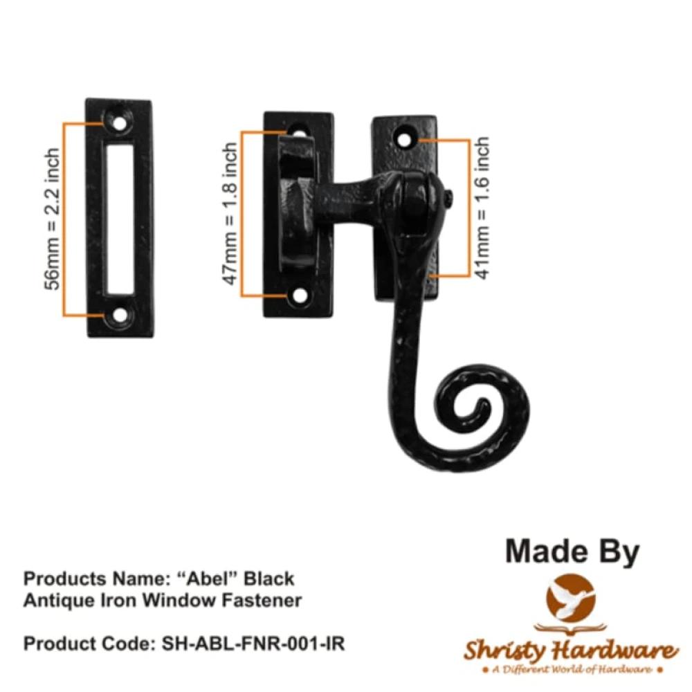 Shristy Hardware ABEL Black Antique Iron Window Fastener (Black Powder Coated Finish)- Supplied as 1 Piece Per Pack